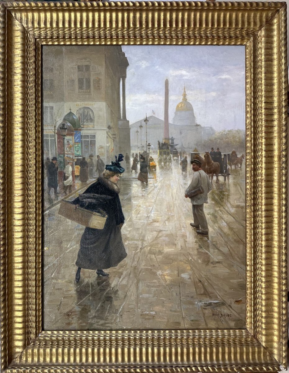Albert Baure (1867-1930) "parisian Street Scene Between La Madeleine And La Concorde"-photo-2