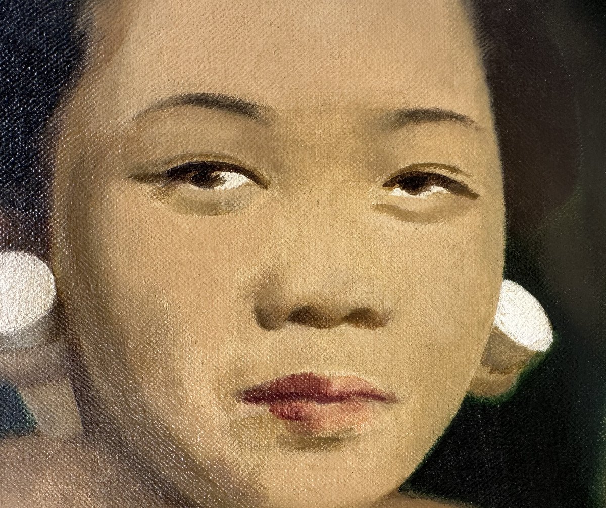 Emilio Ambron (1905-1996) Italy, Bali: "balinese With Flowers" Oil On Monogrammed Canvas, Dimensions 37 X 26 Cm-photo-2