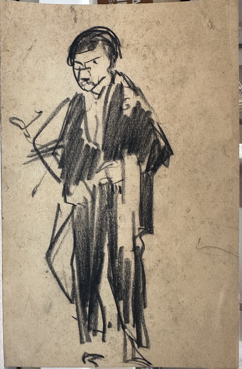 Dessin Expressionisme Allemand, école De Ernst Ludwig Kirchner:"etude d'Homme (serveur)" Fusain