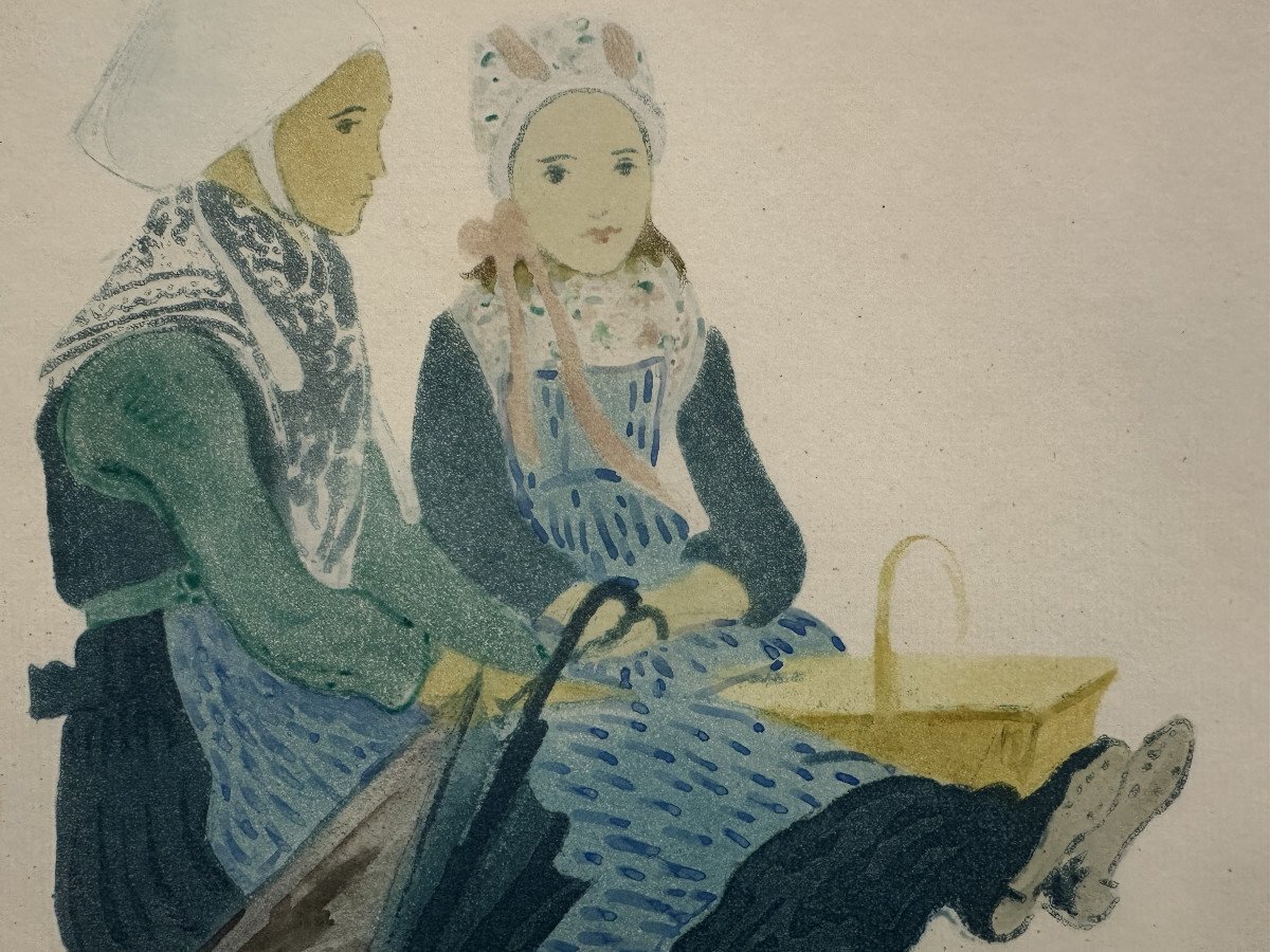 émile Dezaunay (nantes 1854-1938) "woman And Little Girl From Plougastel-daoulas" Hand Signed Print-photo-3
