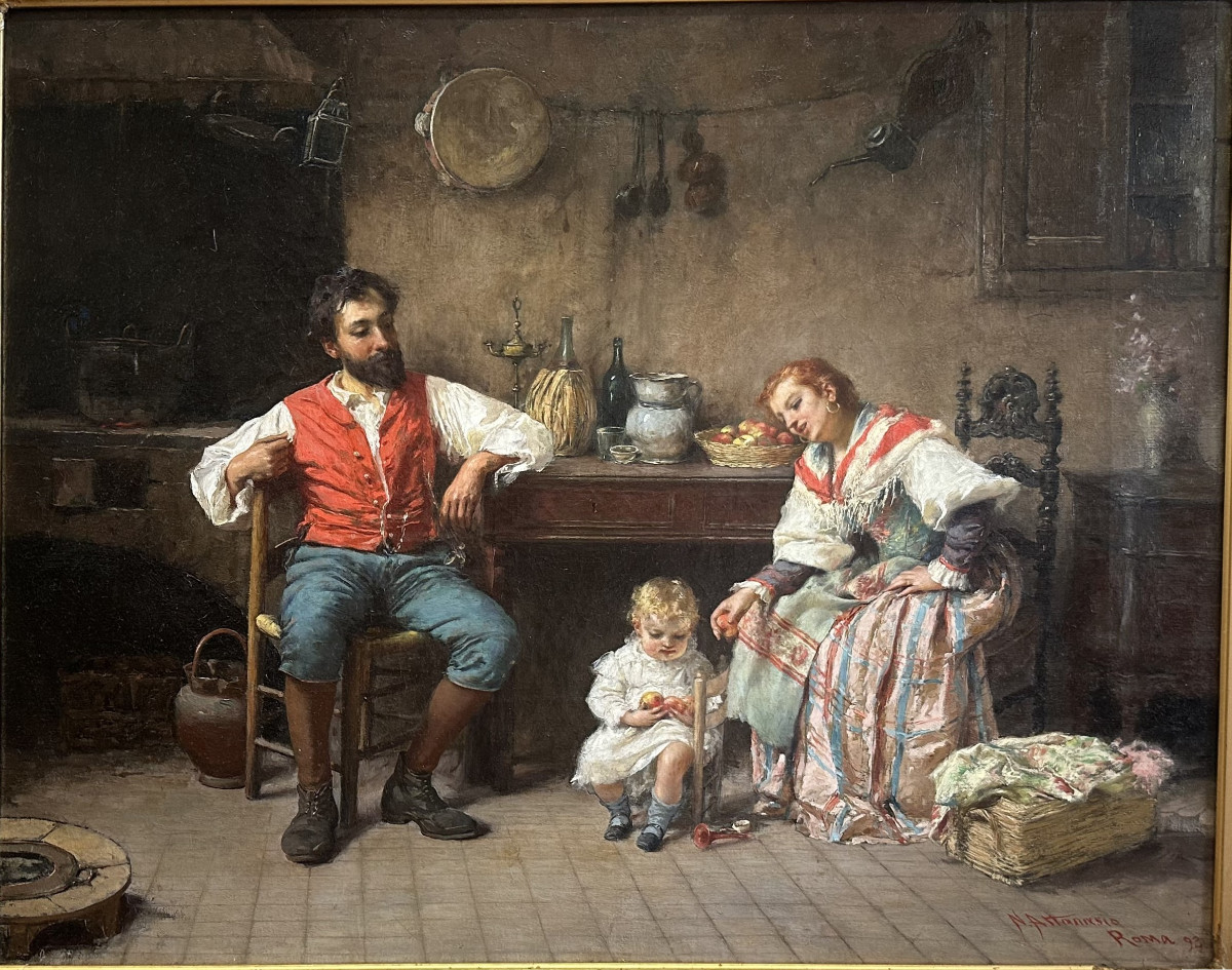 Natale Attanasio (1845-1923) Catane-roma "la Famiglia" Peintre Italien, Sicilien.-photo-2