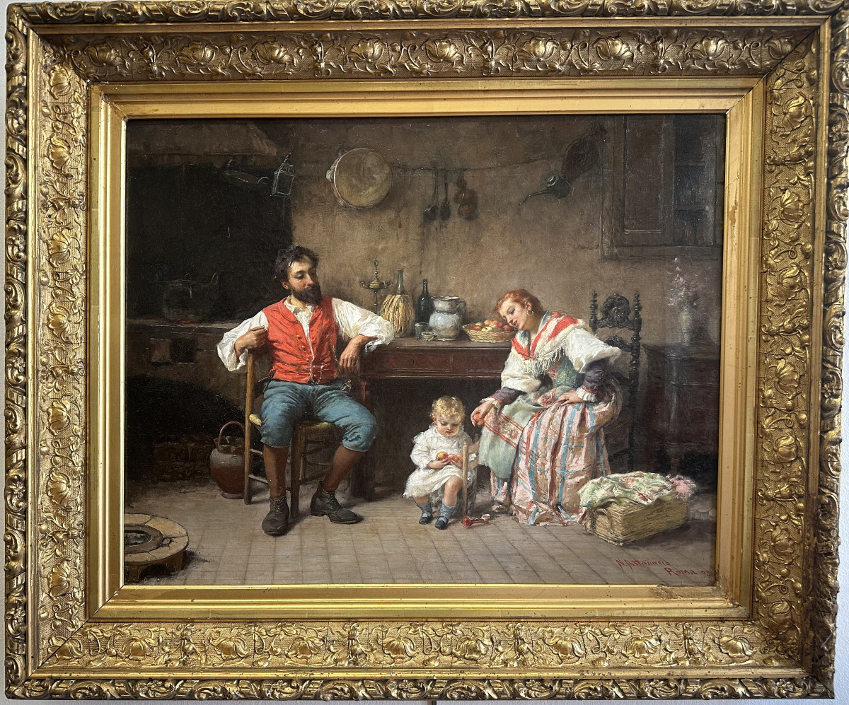 Natale Attanasio (1845-1923) Catane-roma "la Famiglia" Peintre Italien, Sicilien.
