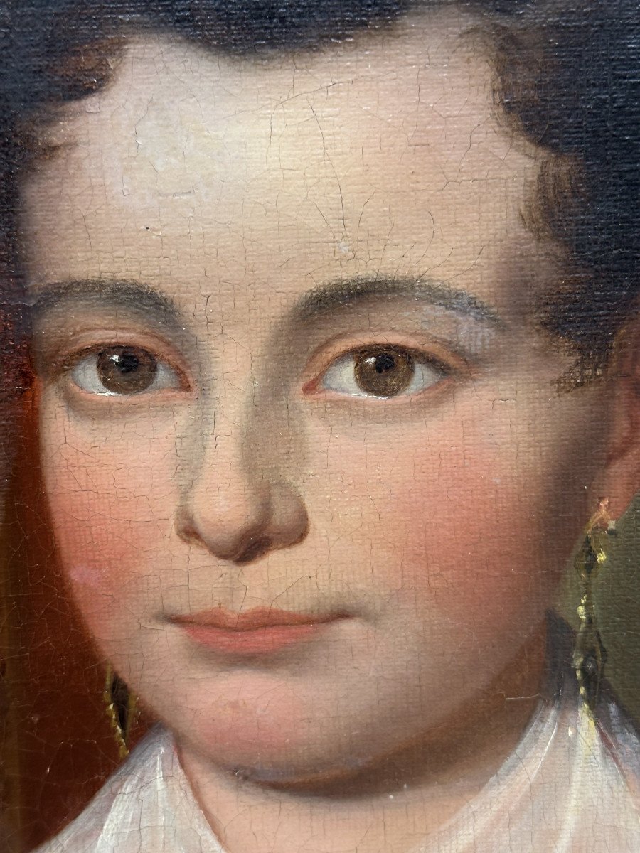 18th Century School "charming Young Lady" Oil On Canvas, Dim 29 X 23.5 Cm-photo-3