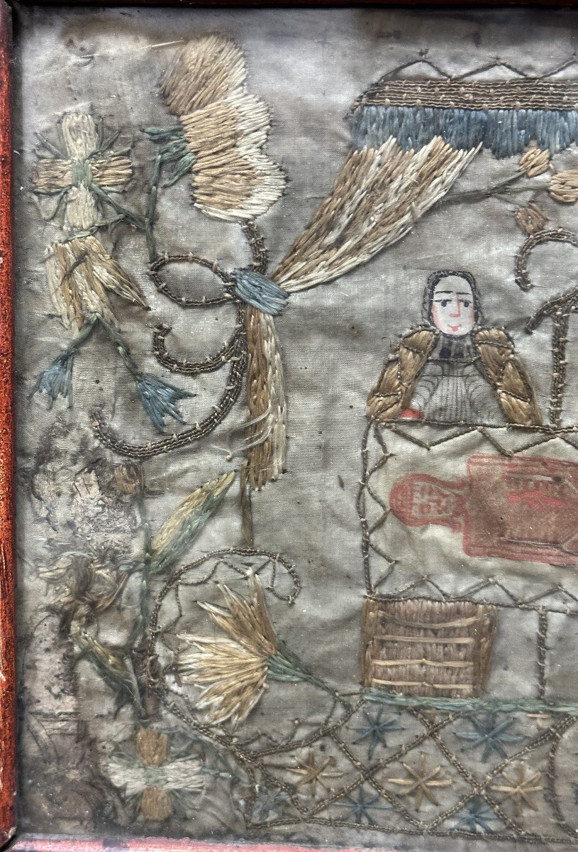 Broderie Religieuse Sur Soie Vers 1700 XVIIIe , Saint Suaire De Besançon , Reliquaire , Tableau-photo-4
