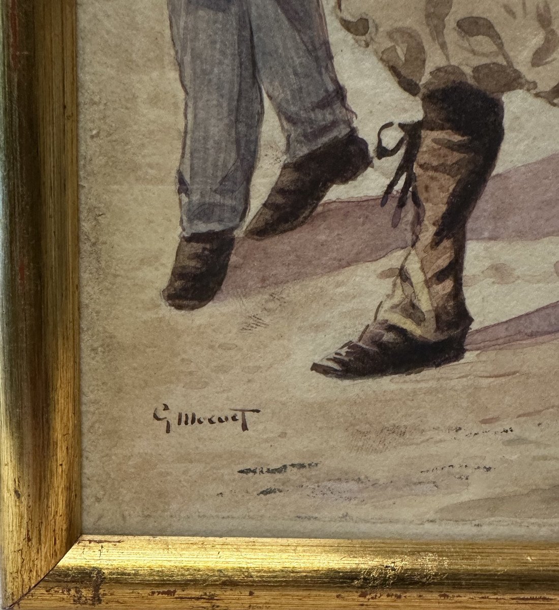 Bretagne 1900, signature illisible "Les noces bretonnes" aquarelle, signée en bas gauche-photo-3