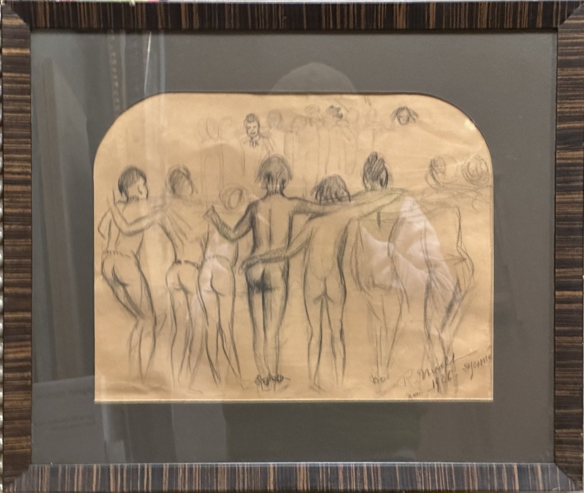 NIVELT Roger (1899-1962) "Danse africaine" fusain signé bas droite, mai 1926, situé Djenné -photo-3