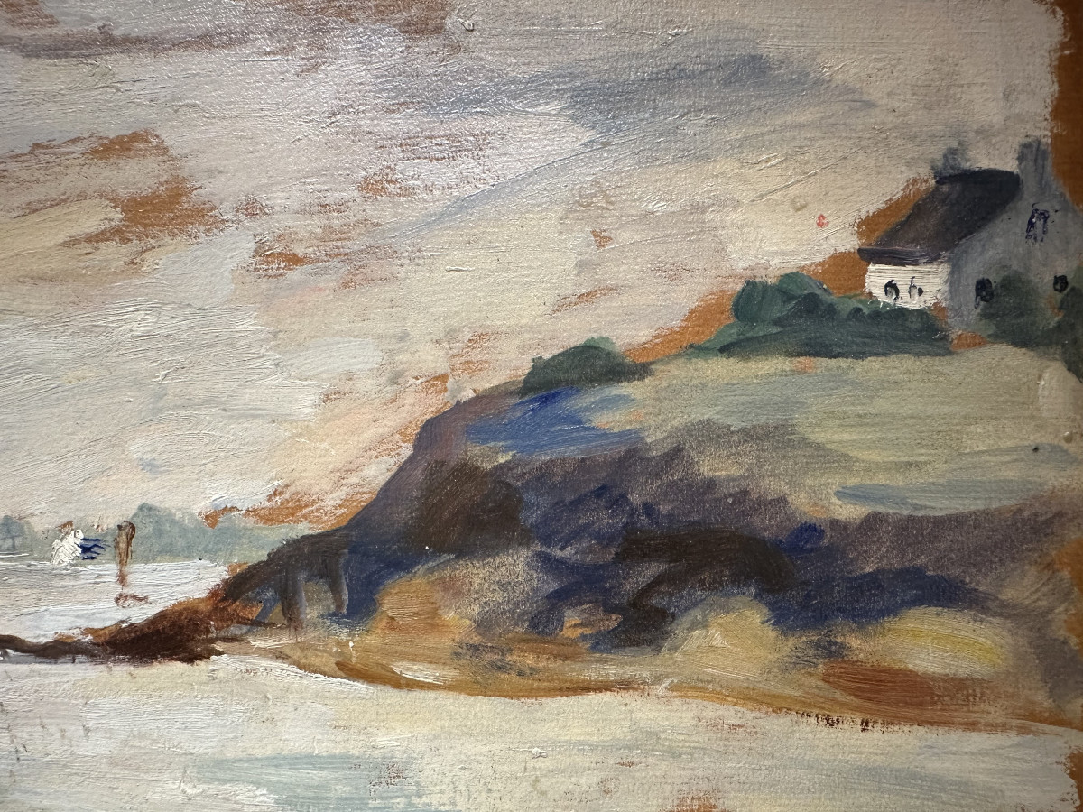 Elodie La Villette Jacquier Strasbourg (1843-1917) "sketch Of The Brittany Seaside" Oil On Cardboard-photo-2