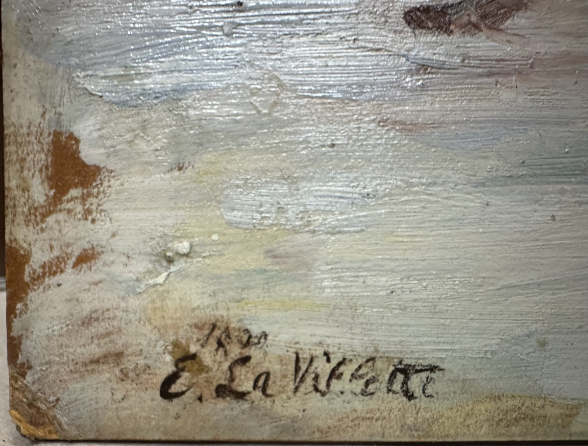 Elodie La Villette Jacquier Strasbourg (1843-1917) "sketch Of The Brittany Seaside" Oil On Cardboard-photo-4