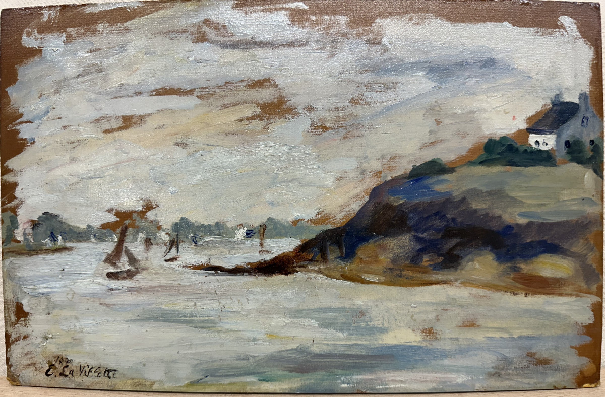 Elodie La Villette Jacquier Strasbourg (1843-1917) "sketch Of The Brittany Seaside" Oil On Cardboard