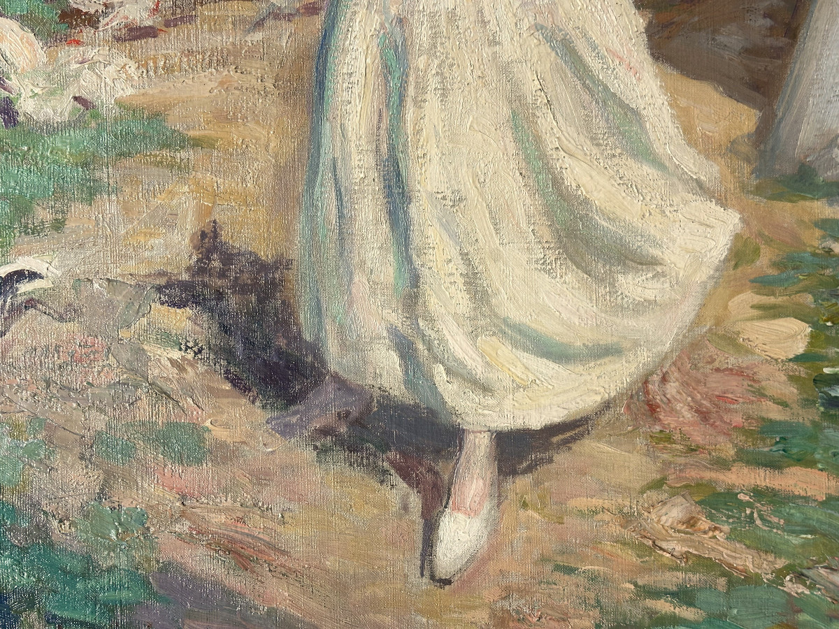 Henri Vincent-anglade (1876-1956) Bordeaux "jeune Femme Dans Une Basse-cour" Huile Signée-photo-3