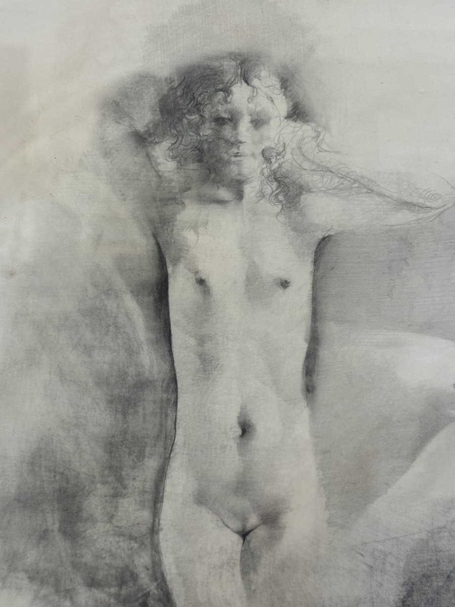 Renzo VESPIGNANI (1924-2001) Rome Italien"Studio per la Ninetta" 1978 crayon dur. Pasolini-photo-3