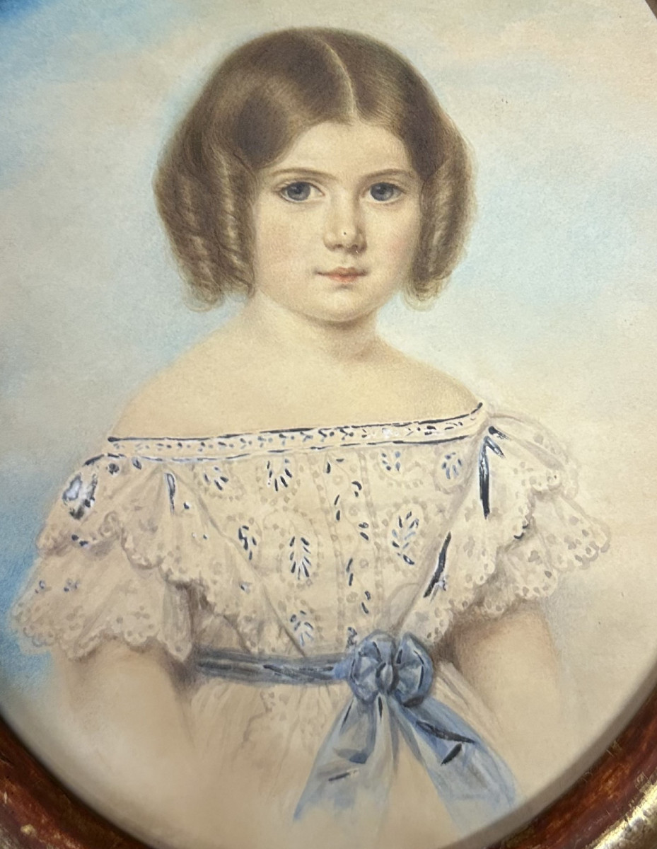 Deharme Elisa Apollina (1805-1860) Paris "Portrait de fillette" Aquarelle, signée à gauche 1850-photo-2