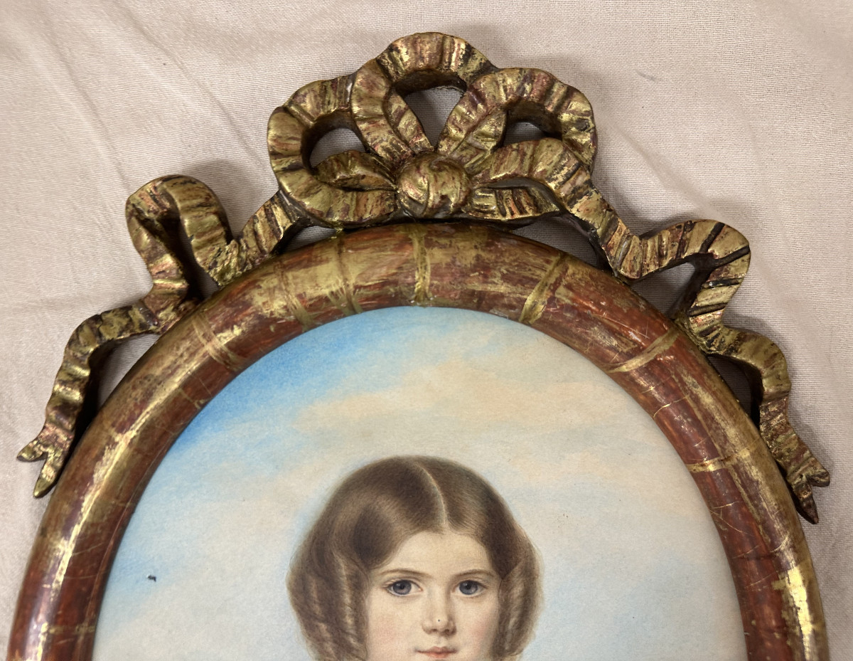 Deharme Elisa Apollina (1805-1860) Paris "Portrait de fillette" Aquarelle, signée à gauche 1850-photo-3