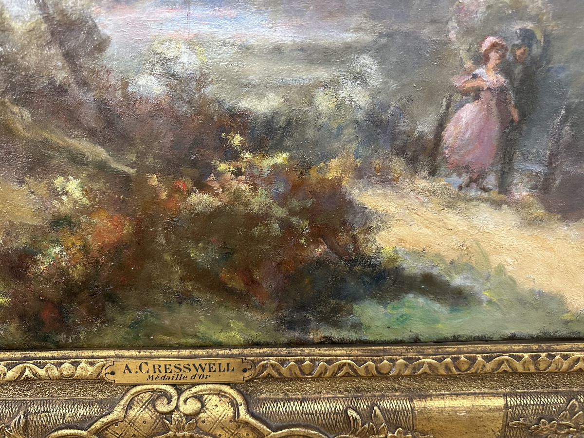 Albert CRESSWELL (1879-1936): Couple près d'un arbre; Huile sur toile signé bas gauche, 55 x 73-photo-2