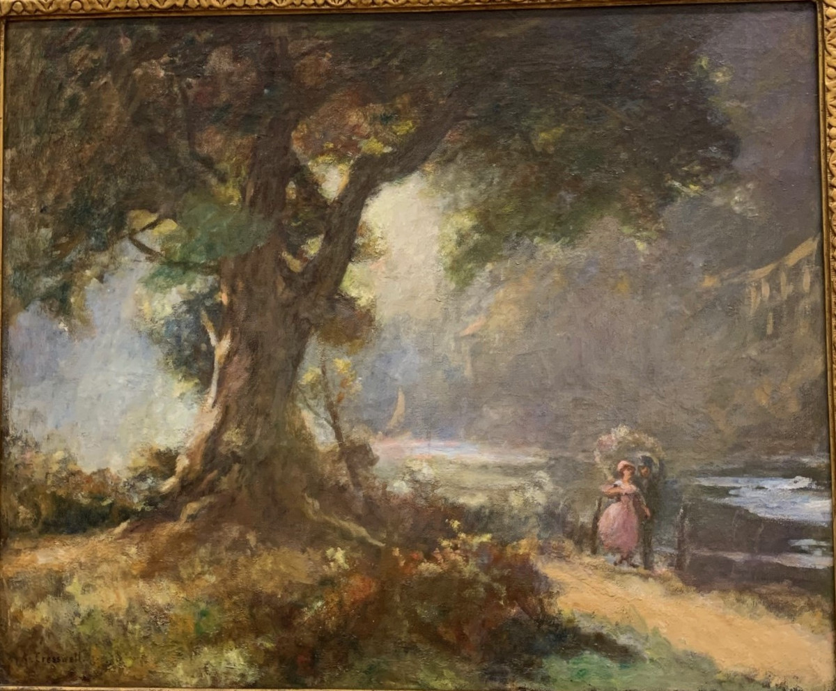 Albert CRESSWELL (1879-1936): Couple près d'un arbre; Huile sur toile signé bas gauche, 55 x 73-photo-3