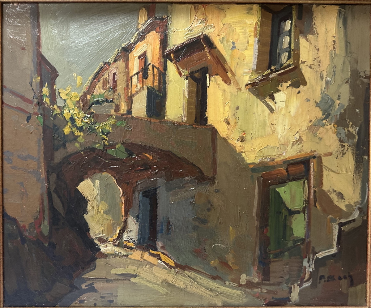 Pierre BACH (1906-1971) "Village d'Erbalunga, Corse,59" Huile sur  toile signée en bas à droite-photo-2