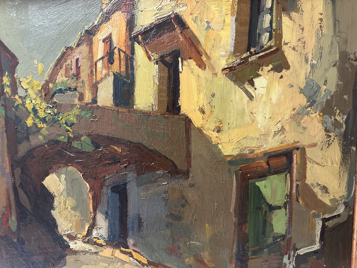 Pierre BACH (1906-1971) "Village d'Erbalunga, Corse,59" Huile sur  toile signée en bas à droite-photo-3