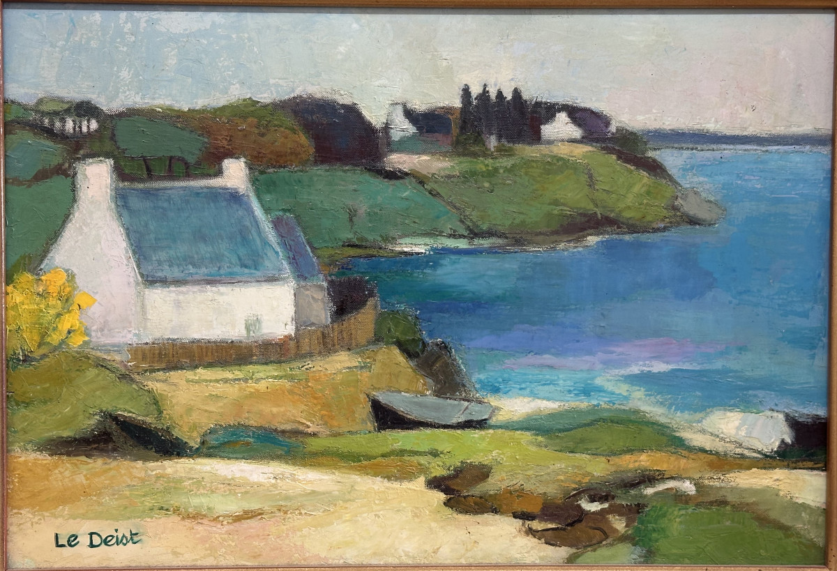 LE DEIST Maryvonne née en 1936 Bretagne "Maison bretonne à Quimiac" Huile sur toile 55 x 38 cm -photo-2