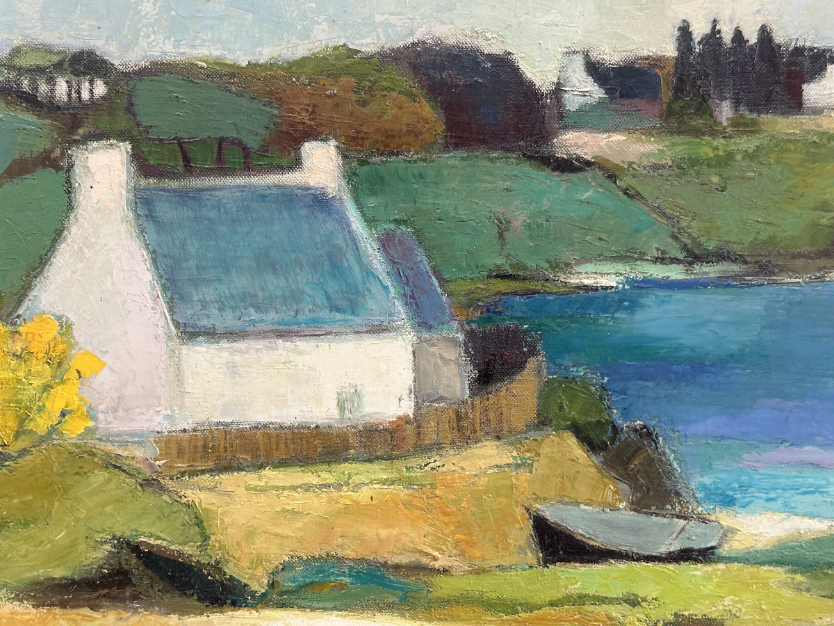 LE DEIST Maryvonne née en 1936 Bretagne "Maison bretonne à Quimiac" Huile sur toile 55 x 38 cm -photo-3