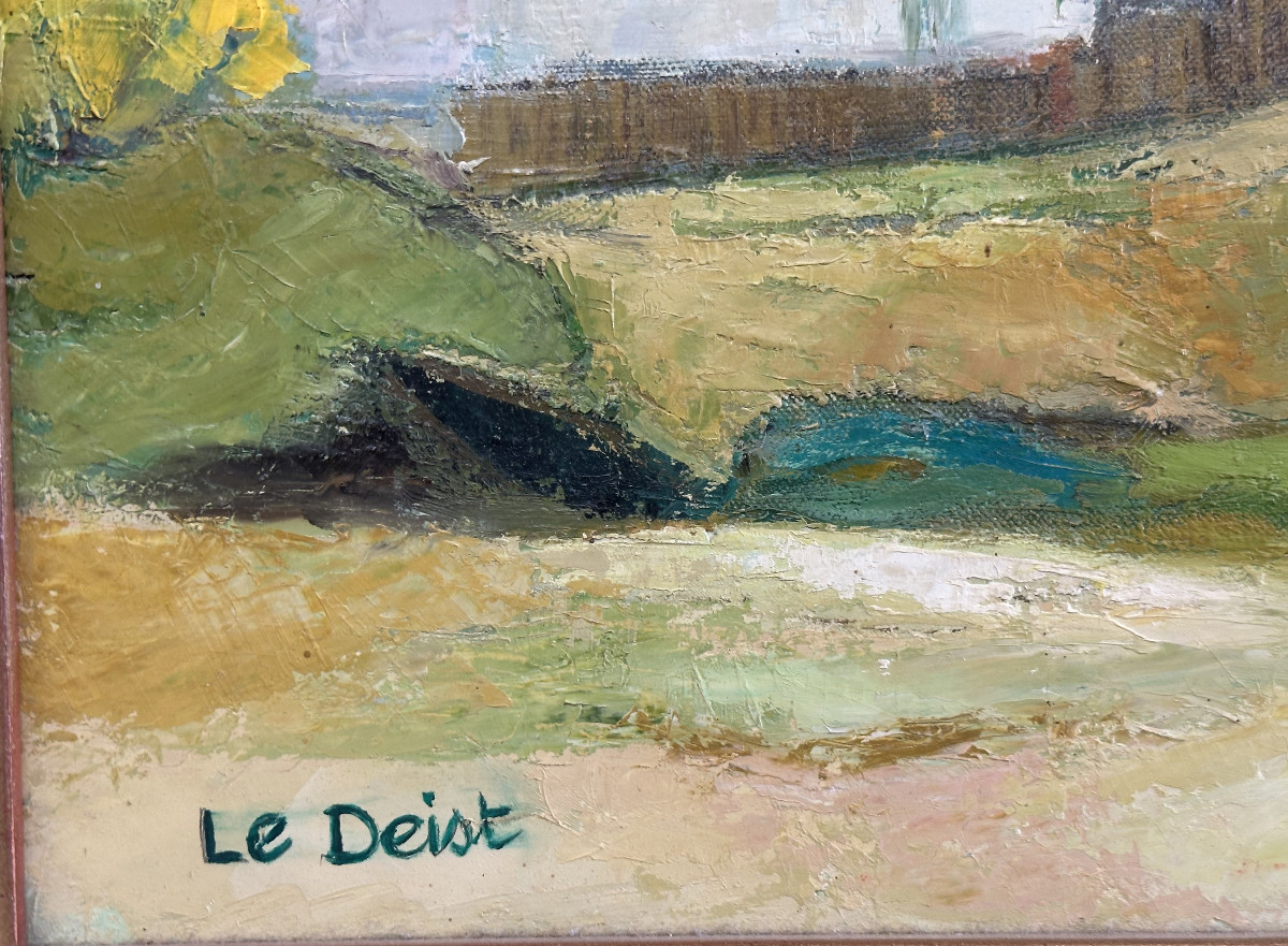 LE DEIST Maryvonne née en 1936 Bretagne "Maison bretonne à Quimiac" Huile sur toile 55 x 38 cm -photo-1