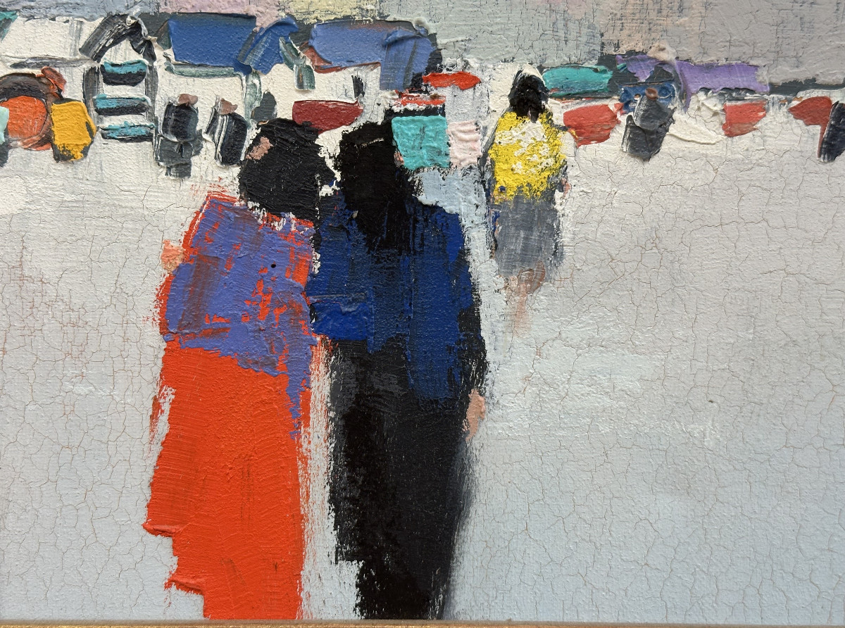 Georges ROUDNEFF(1933) "Personnages en bord de mer(Antibes ?)" Huile sur toile signé bas droite-photo-2