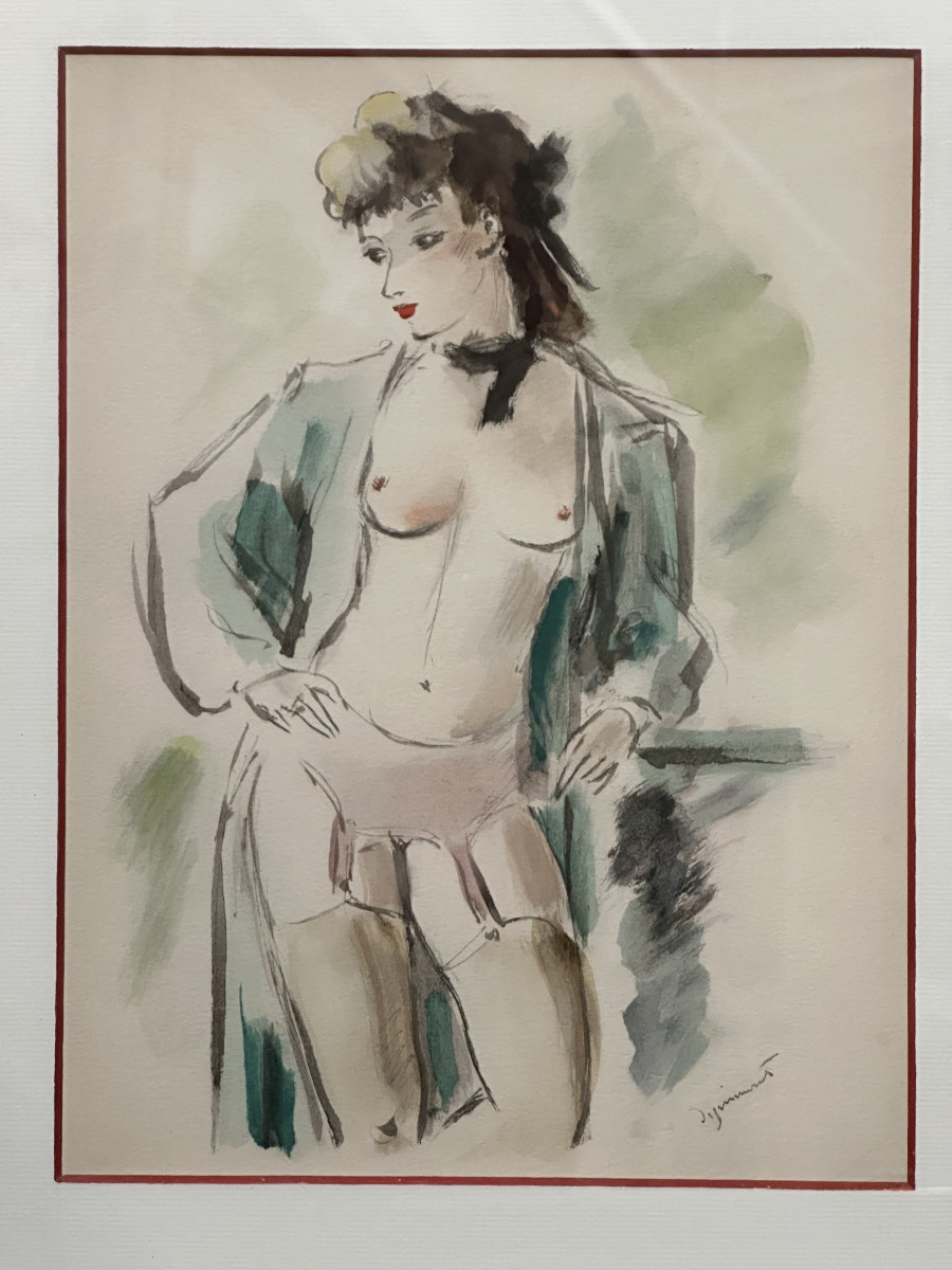 Dignimont André (1891-1965) Paris, Montmartre "nude With Garter Belt" Watercolor, Signed