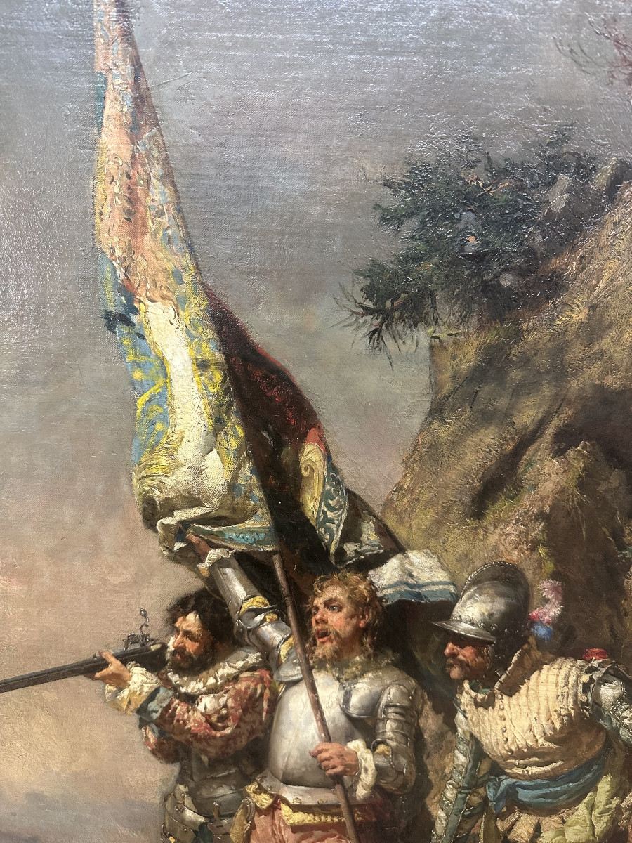  Cesare Augusto DETTI (1847-1914) Italie "Victoire !" Huile sur toile Signé daté 77, 70 x 39 cm-photo-3