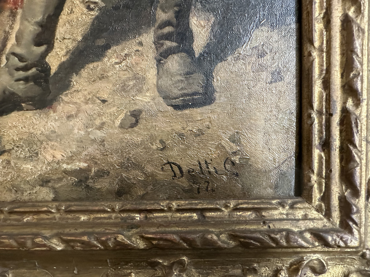  Cesare Augusto DETTI (1847-1914) Italie "Victoire !" Huile sur toile Signé daté 77, 70 x 39 cm-photo-4