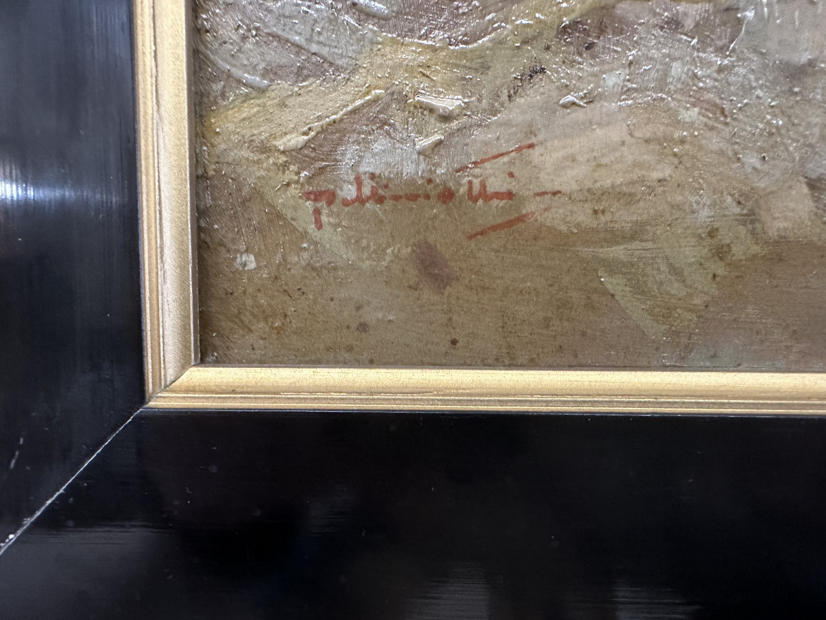 Tito Pellicciotti, Barisciano, Italy, 1871-1950, "the Caravan Halt", Signed, Oil On Panel-photo-3