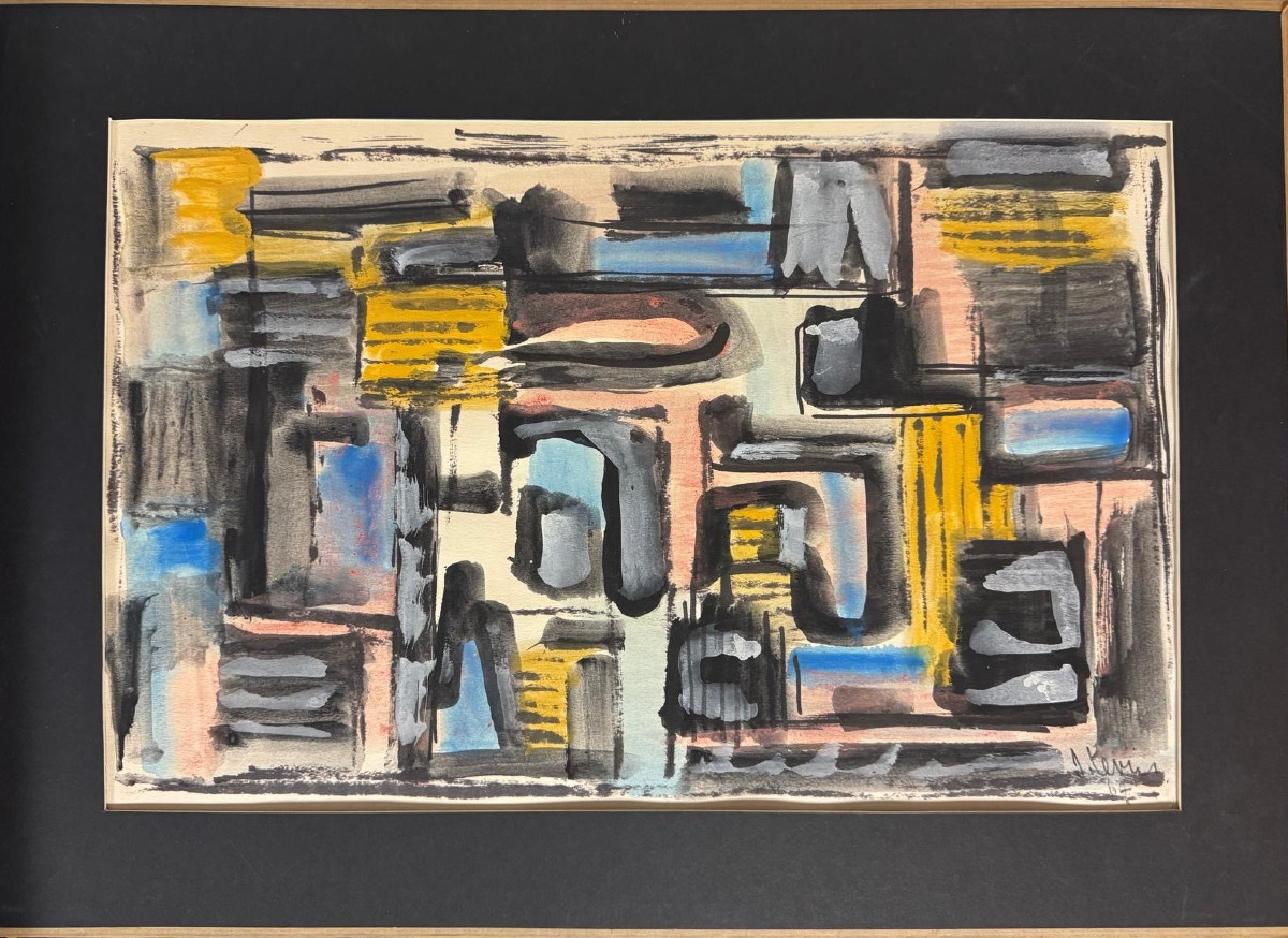 Joseph Levin (1894-1979), Russian: "composition," Abstract Watercolor, New York Period, Dated 1967-photo-2