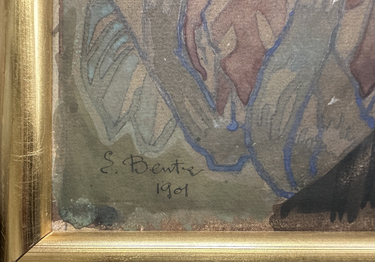 Bentz (19th Century) "fraktur Subject With A Beer Mug" Watercolor,signed Lower Left, Dated 1901-photo-4