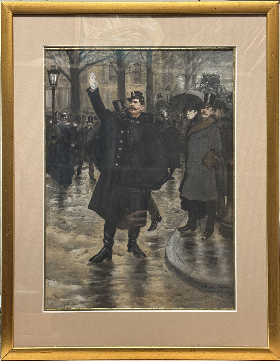 Charles Morel (1861-1908) "parisian Police Officer" Original Watercolor For An Illustration-photo-3