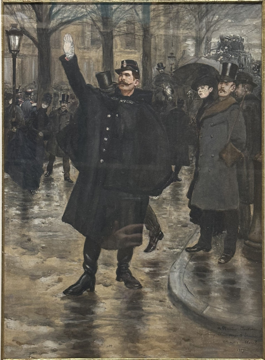 Charles Morel (1861-1908) "parisian Police Officer" Original Watercolor For An Illustration