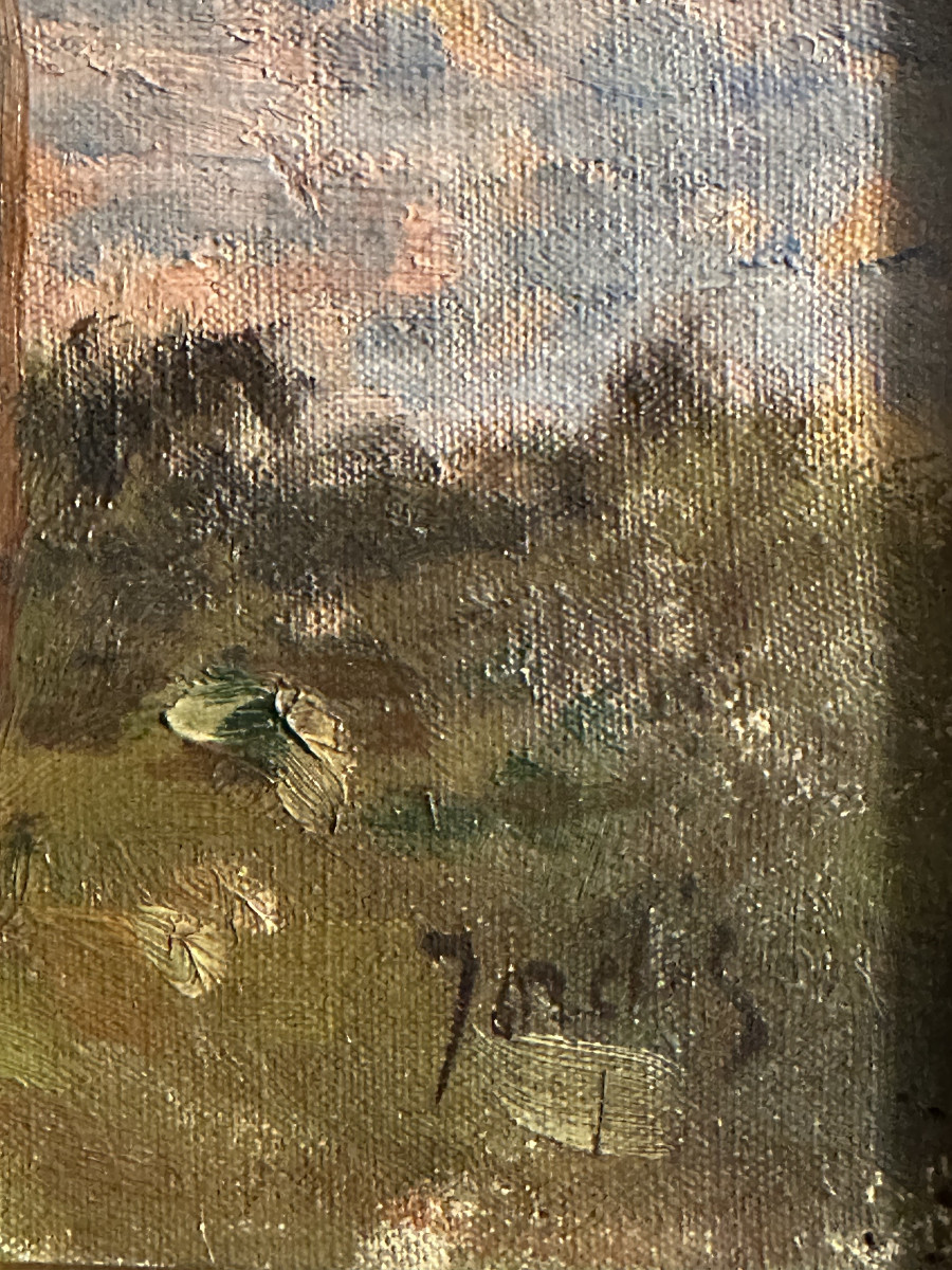 19th-century Breton Post-impressionist School ‘women By The Sea With Pine Trees’ Oil Painting, -photo-3