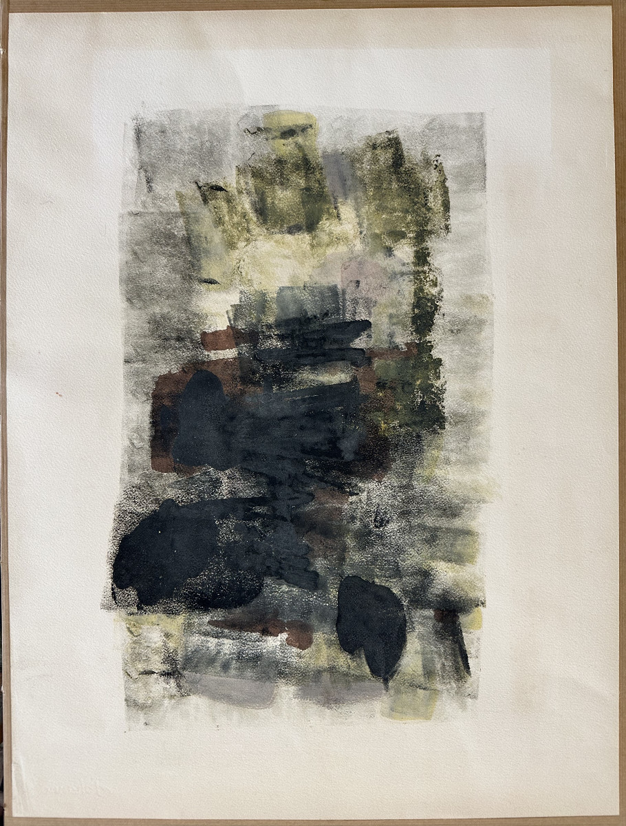 20th Century Abstract School "composition" Watercolor And Gouache, Illegibly Signed Lower Right, 49 X 29 Cm-photo-2