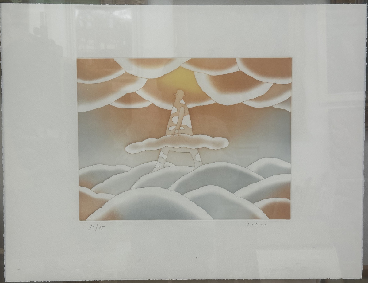 Jean-michel Folon(1934 - 2005)"nuages"etching, Aquatint, Signed, Ed. 90/95, Dim: 29.5x 39 Cm-photo-2