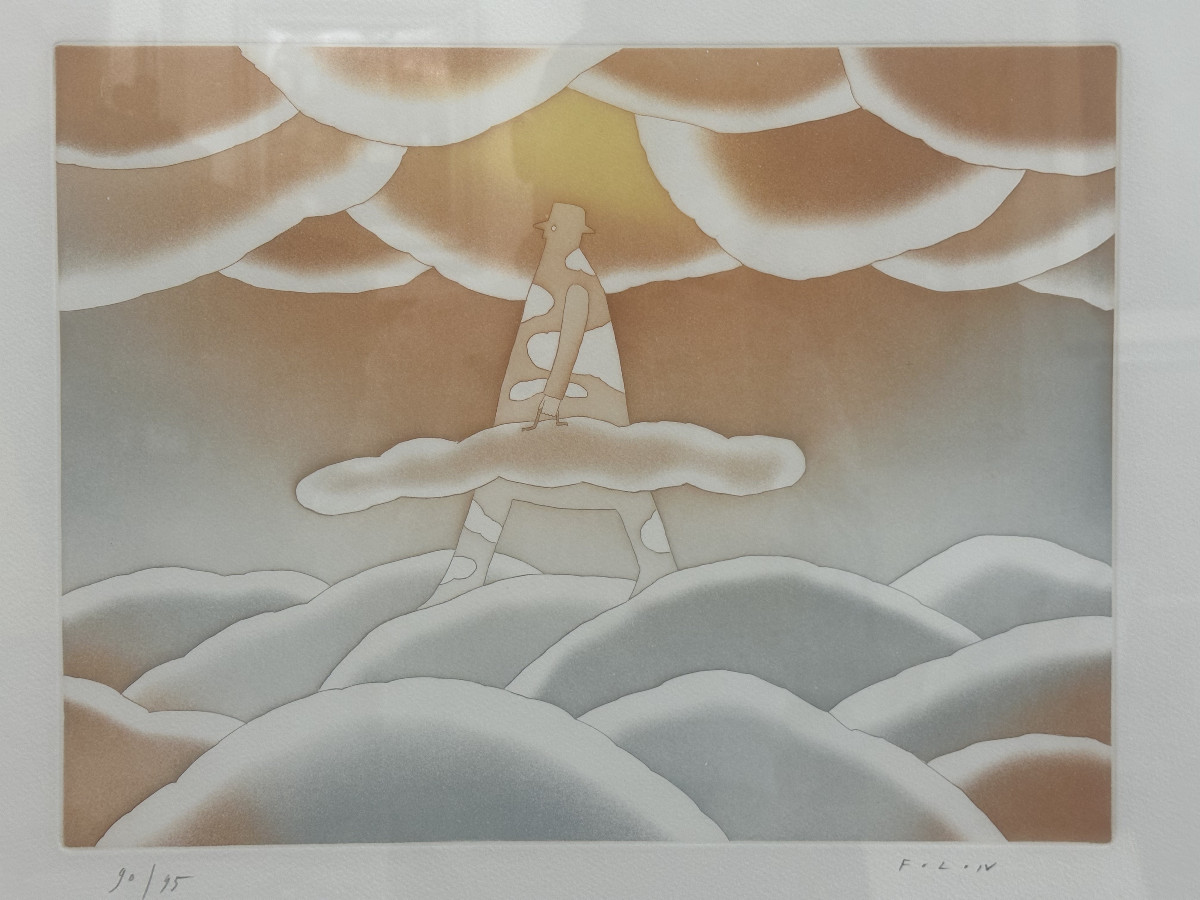 Jean-michel Folon(1934 - 2005)"nuages"etching, Aquatint, Signed, Ed. 90/95, Dim: 29.5x 39 Cm