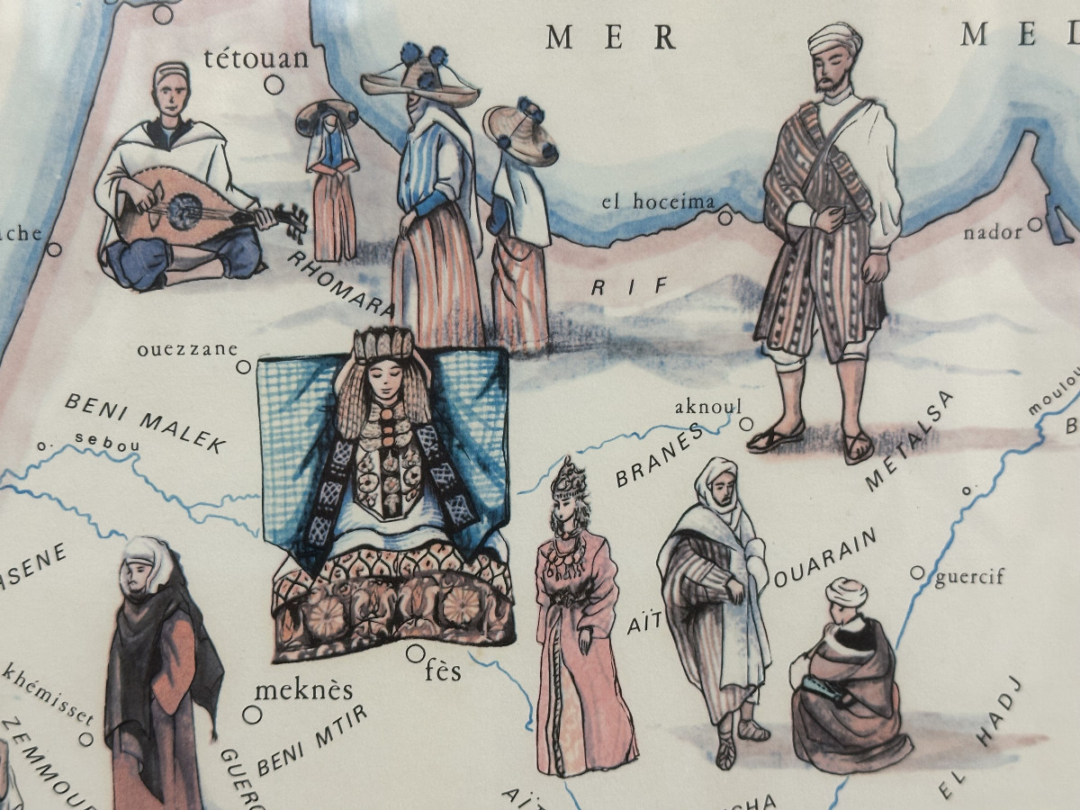 Affiche ancienne originale réalisée par M. Gayraud vers 1960, Maroc -Le costume-Royal Air Maroc-photo-2