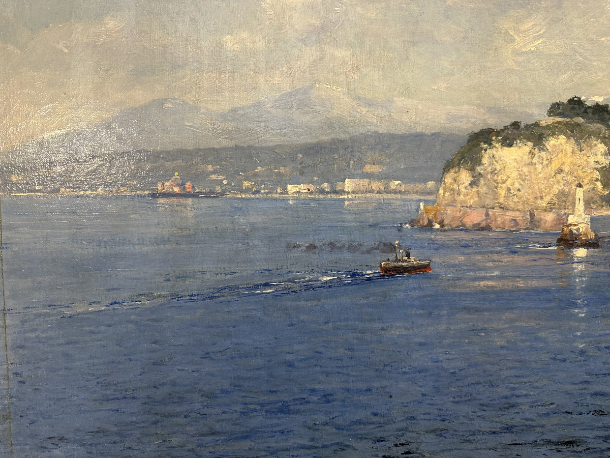 Albert Wenk German, 1863-1934 "view Of Nice From Coco Beach 1898" Oil On Canvas-photo-1