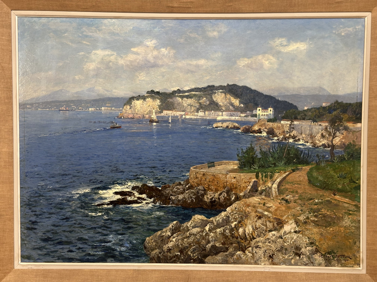 Albert Wenk German, 1863-1934 "view Of Nice From Coco Beach 1898" Oil On Canvas