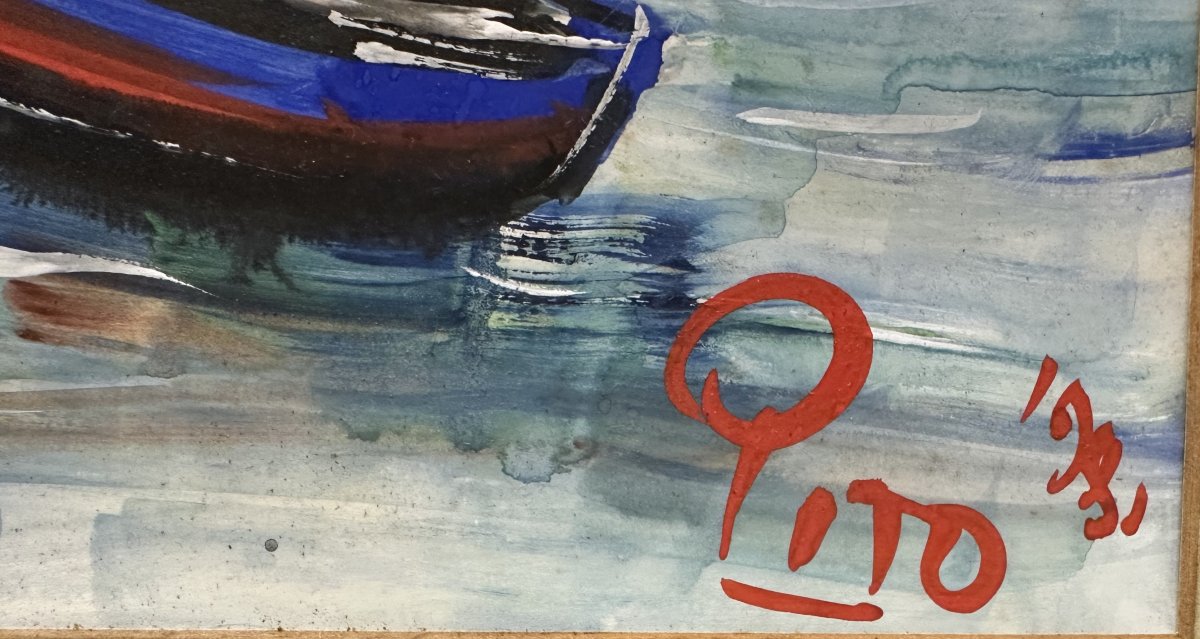 Alain Ducot Dit PITO 1924-2000 La Réole-Hendaye "Au paradis des dames, Bistrot du Port" gouache-photo-2