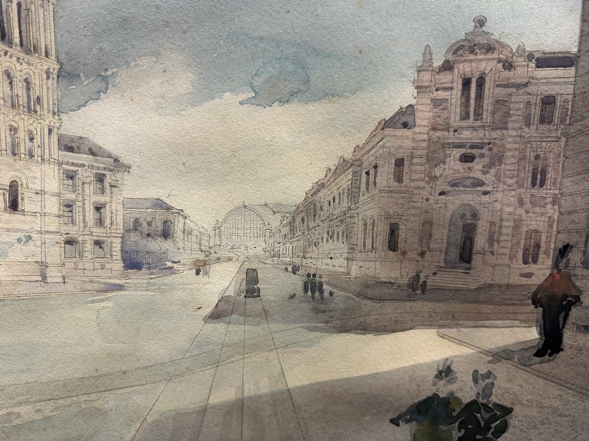 Illisible, Fin XIX° "Eglise Sainte Croix et Beaux-arts de Bordeaux" aquarelle signée bas droite-photo-3