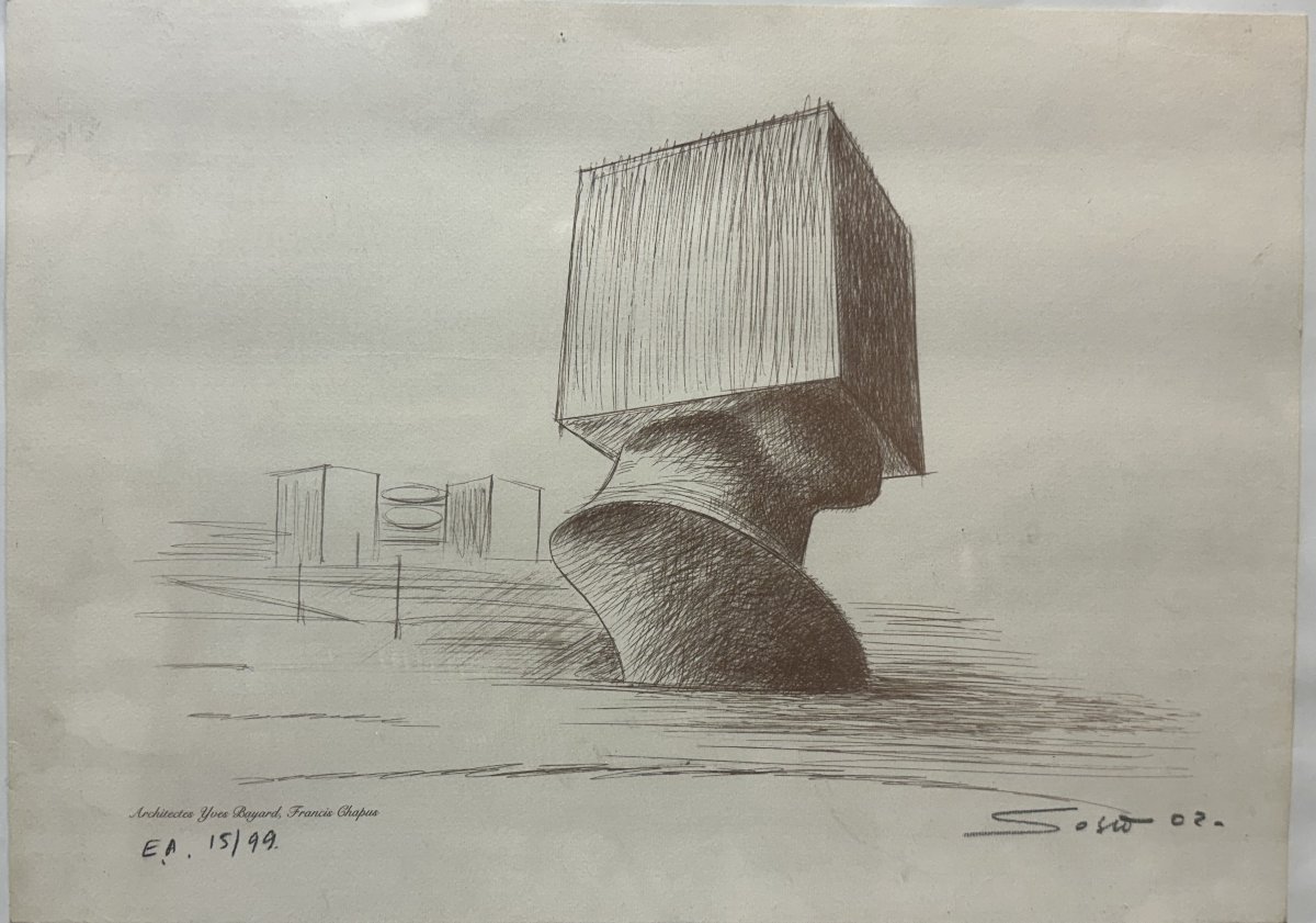 Sacha SOSNO (1937-2013)"Etude pour la bibliothèque de Nice, tête carrée" Lithographie signée