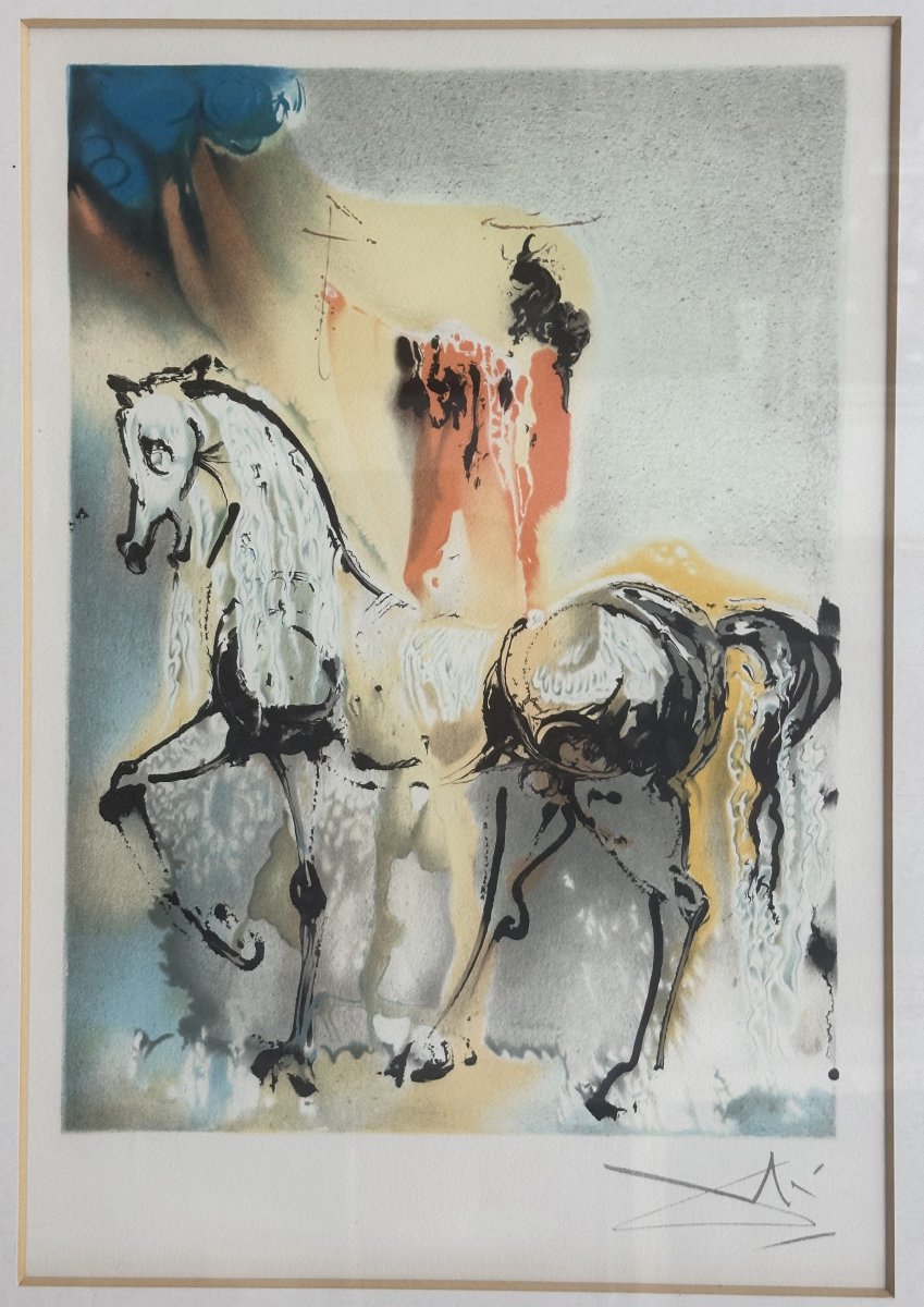Salvador Dalí 1904–1989, Lithograph, “the Christian Knight, Dalí’s Horses,” Grapholith, 1981-photo-2