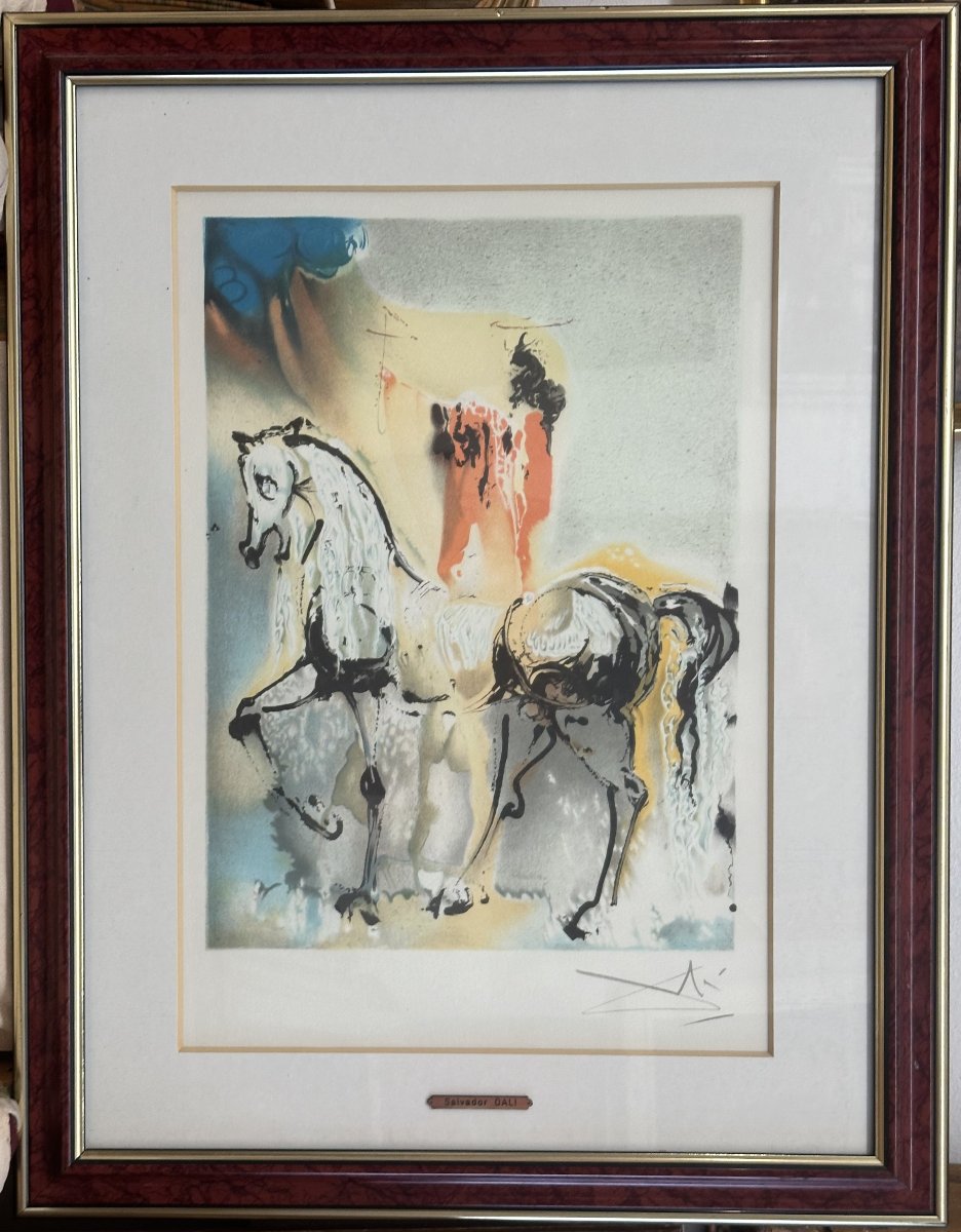 Salvador Dalí 1904–1989, Lithograph, “the Christian Knight, Dalí’s Horses,” Grapholith, 1981