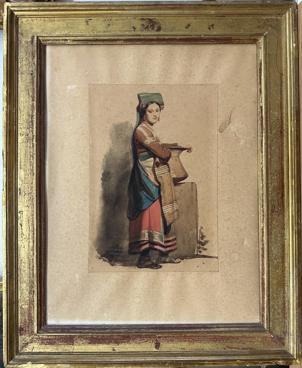 Dominique Louis Papety (1815–1849), Marseille, “young Roman Woman,” Watercolor, Signed And Dated 1830; 28 X 19 Cm-photo-2
