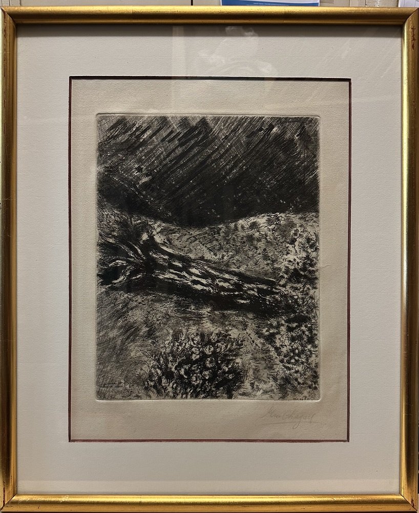 Marc Chagall (1887–1985), “the Oak And The Reed,” Plate 12 From *la Fontaine* (1952), Signed, 28x23 Cm-photo-2
