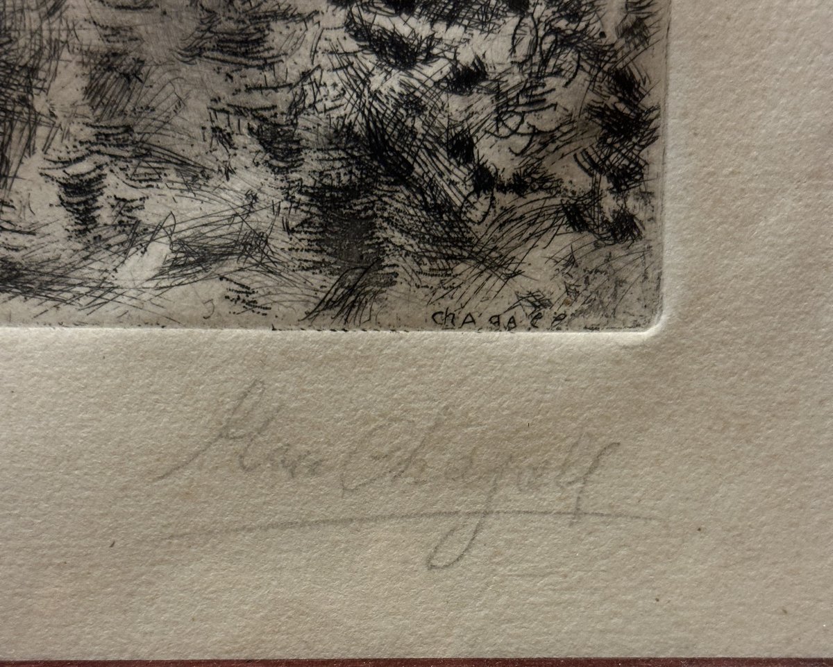 Marc Chagall (1887–1985), “the Oak And The Reed,” Plate 12 From *la Fontaine* (1952), Signed, 28x23 Cm-photo-3
