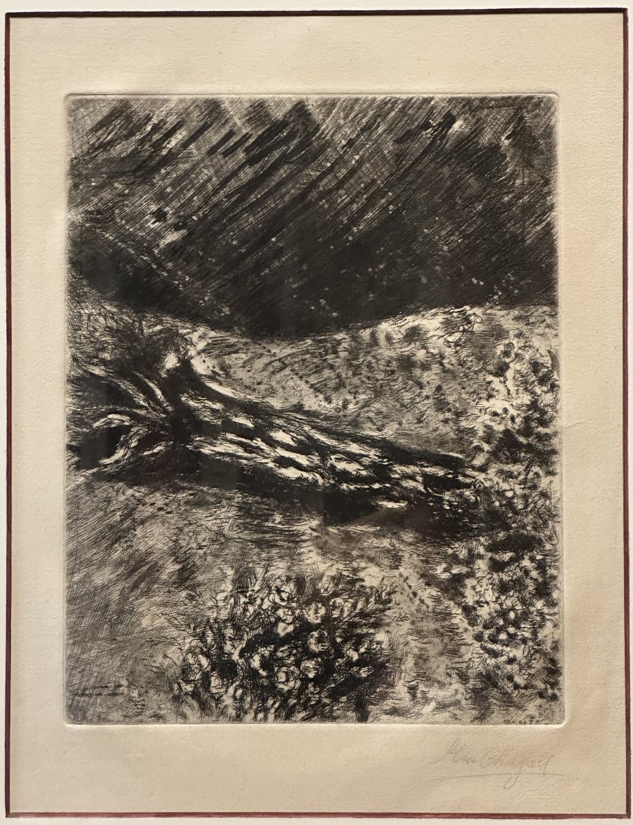 Marc Chagall (1887–1985), “the Oak And The Reed,” Plate 12 From *la Fontaine* (1952), Signed, 28x23 Cm