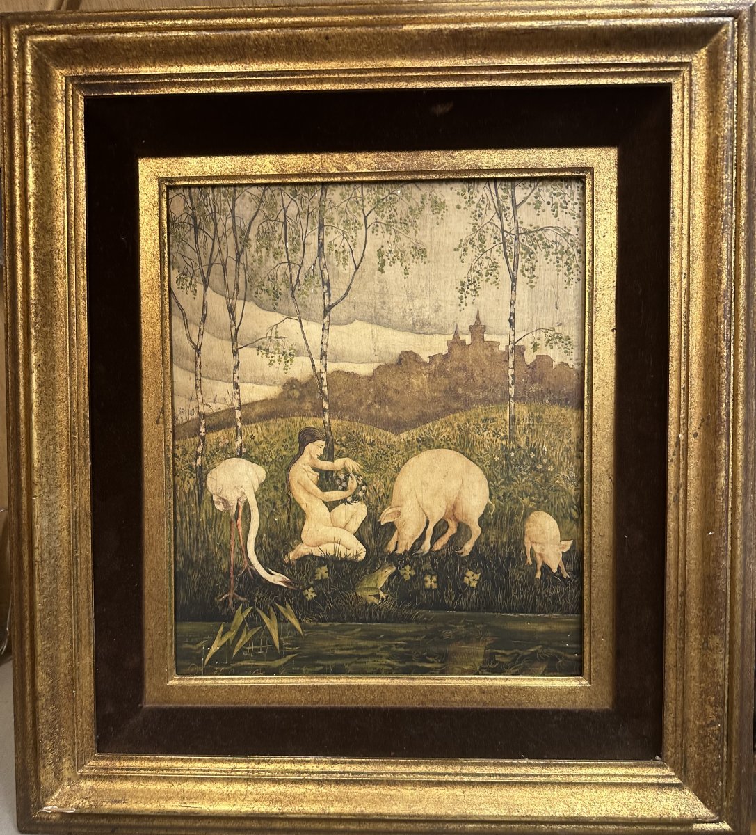 Georgi Popov, Known As John (1906–1960), Bulgarian, “allegorical Landscape,” Oil On Panel, Signed And Dated 31-photo-2